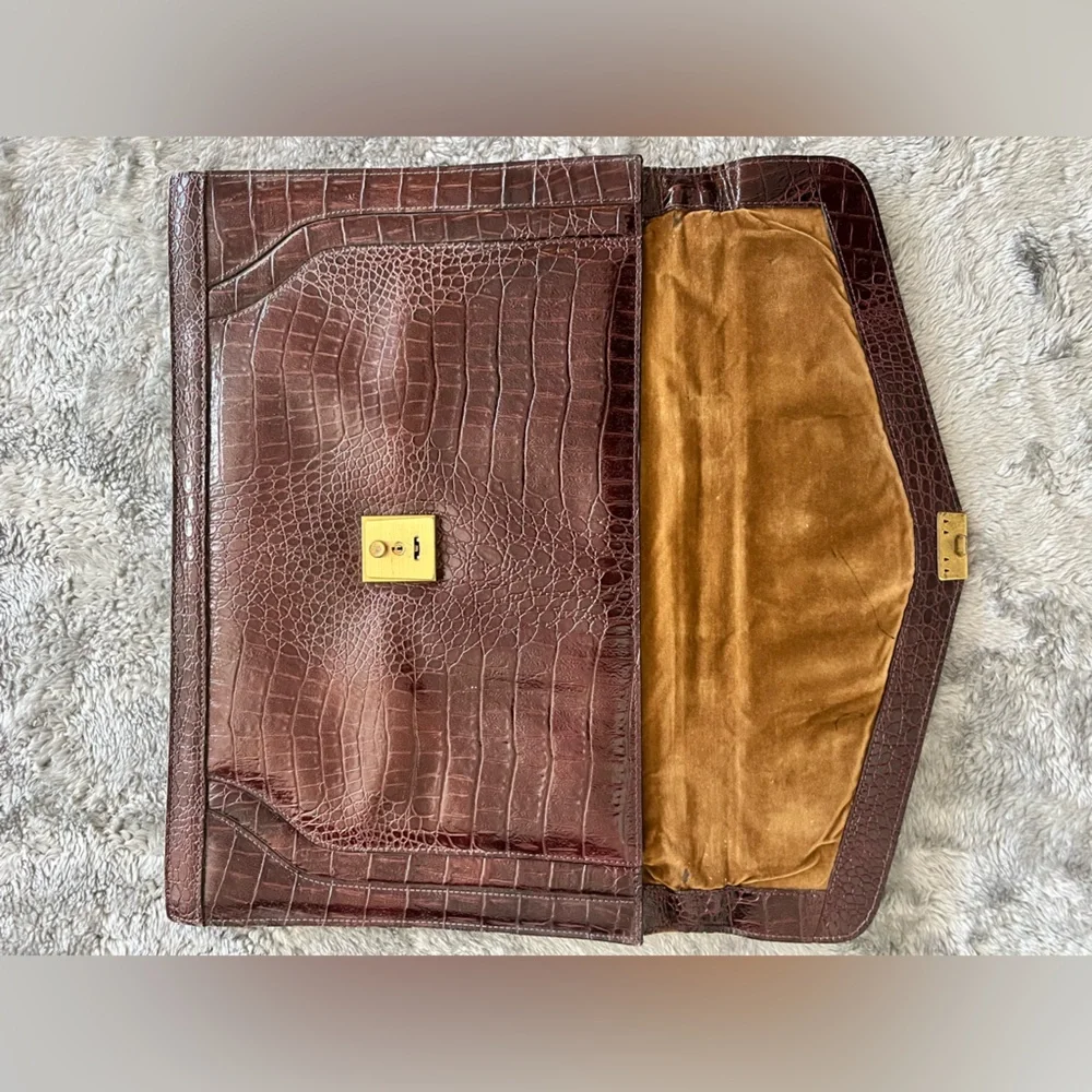 Vintage genuine leather briefcase w/ gold tone hardware